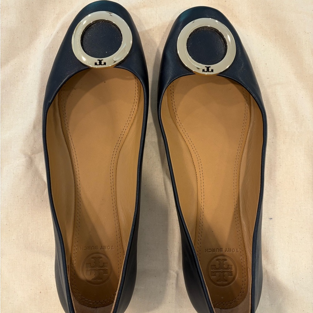 Tory Burch Blue Flats with Classic Design